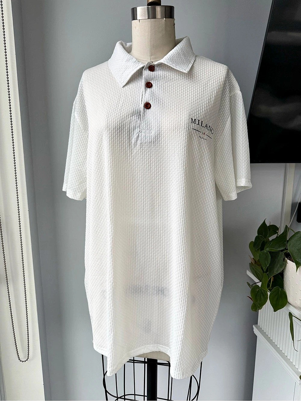 Milano Men's Textured Polo in White Size Large